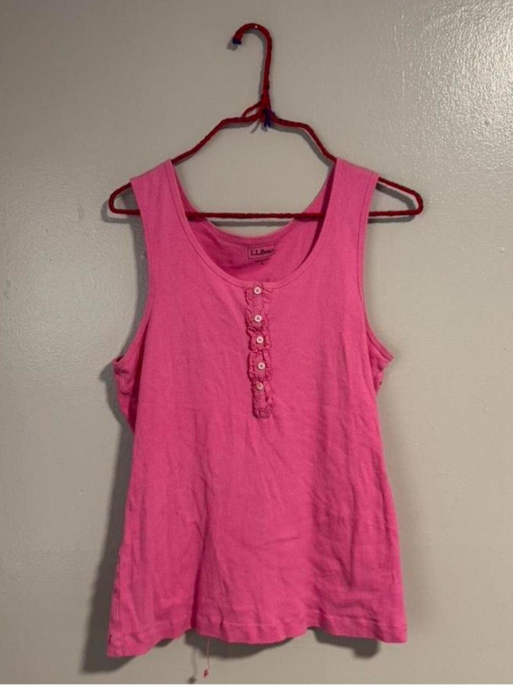 L.L. Bean Hot Pink Sleeveless Henley Tank Vintage Women’s L
